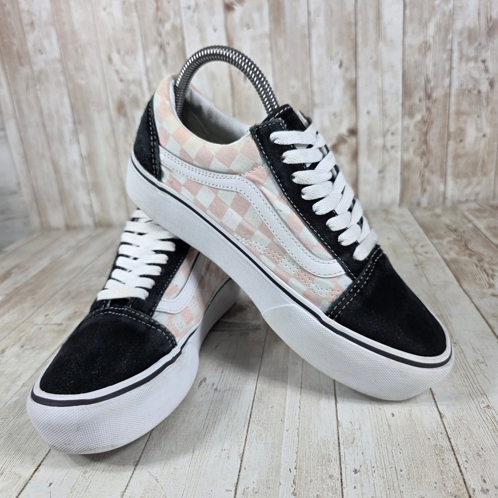 Vans Old Skool Platform Checkerboard Pink Black White Women's Shoes Size 8 - Picture 6 of 8